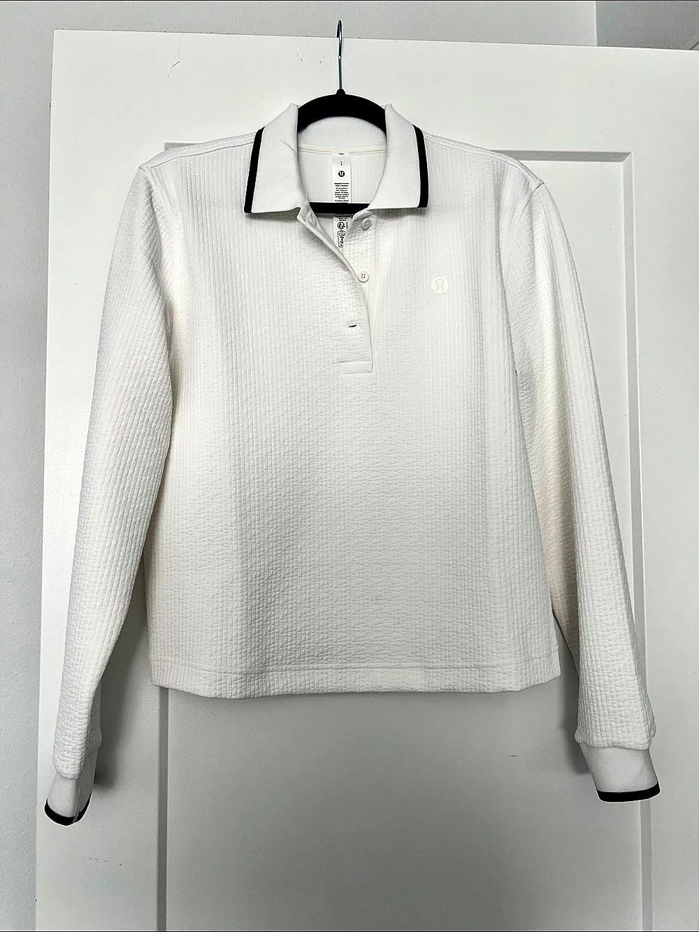 lululemon Textured Long-Sleeve Polo Shirt White, Small